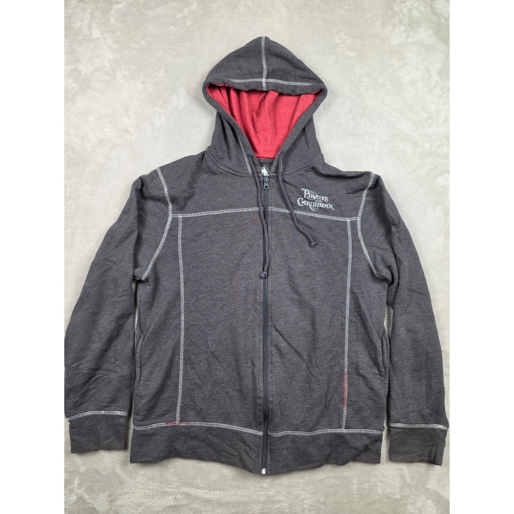 Disney Pirates of the Caribbean Hoodie Mens Medium Gray Zip Up Graphic Logo